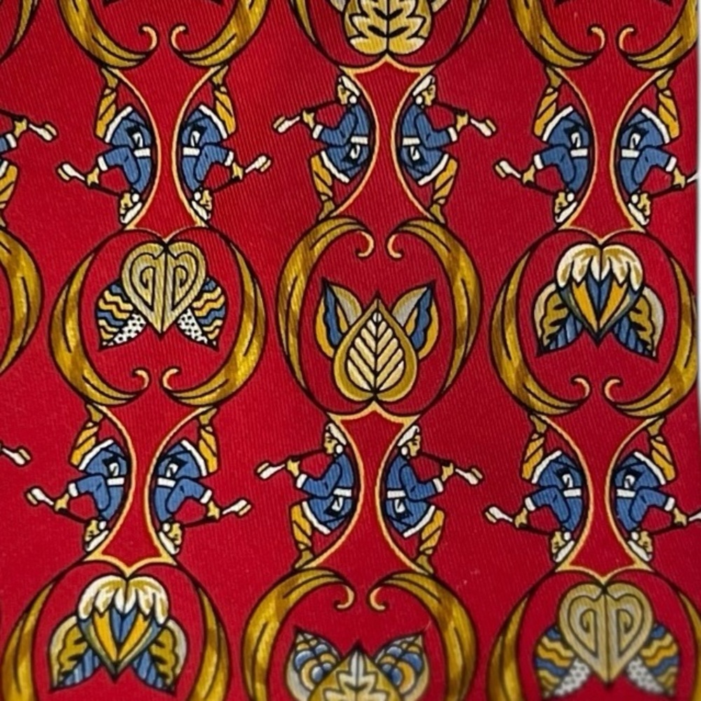 Salvatore Ferragamo Silk Tie Neo-classical Pipes Smoking on Red 3 5/8” x 58”